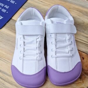 White and Purple Casual Sneakers with Velcro Closure